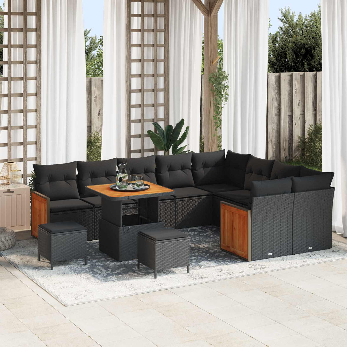 vidaXL Tuinbank Set 12 pcs Zwart Poly Rattan en Poedergecoat Staal