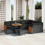 vidaXL Tuinbank Set 12 pcs Zwart Poly Rattan en Poedergecoat Staal