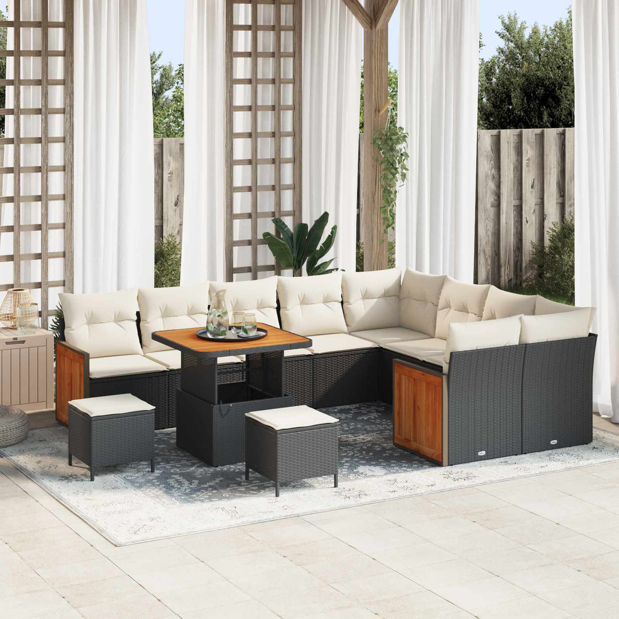 vidaXL Tuinbank Set 12 pcs Zwart Poly Rattan en Poedergecoat Staal