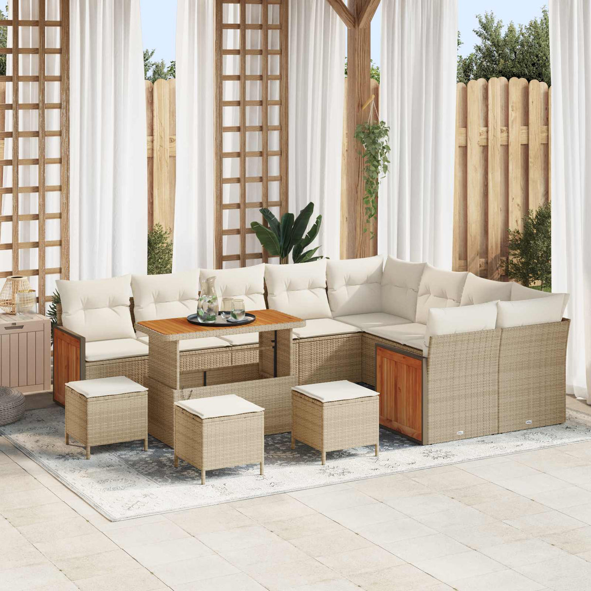 vidaXL Tuinbank Set 12 pcs Zwart Poly Rattan en Poedergecoat Staal