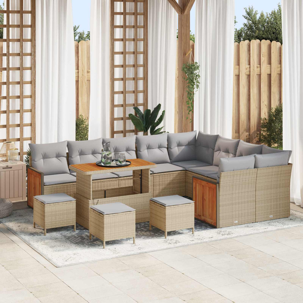 vidaXL Tuinbank Set 12 pcs Zwart Poly Rattan en Poedergecoat Staal