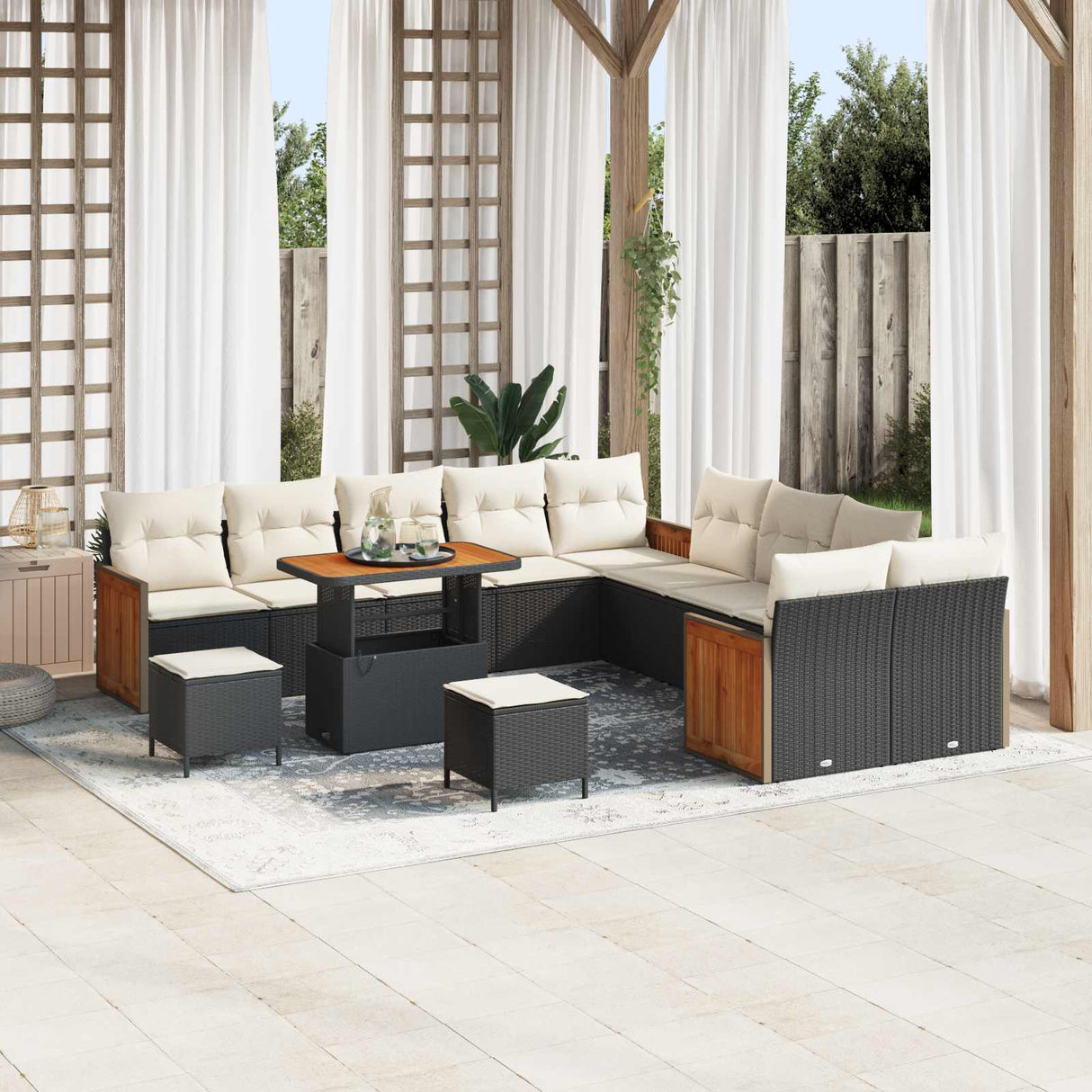 vidaXL Garden Bench Set 13 pcs Black Poly Rattan and Powder-Coated Steel