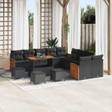 vidaXL Garden Bench Set 13 pcs Black Poly Rattan and Powder-Coated Steel