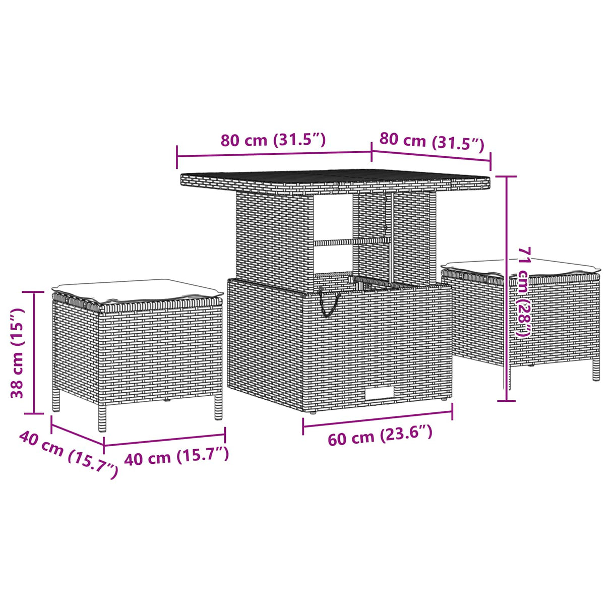 vidaXL Tuinbank Set 8 pcs Zwart Poly Riet en Poedergecoat Staal