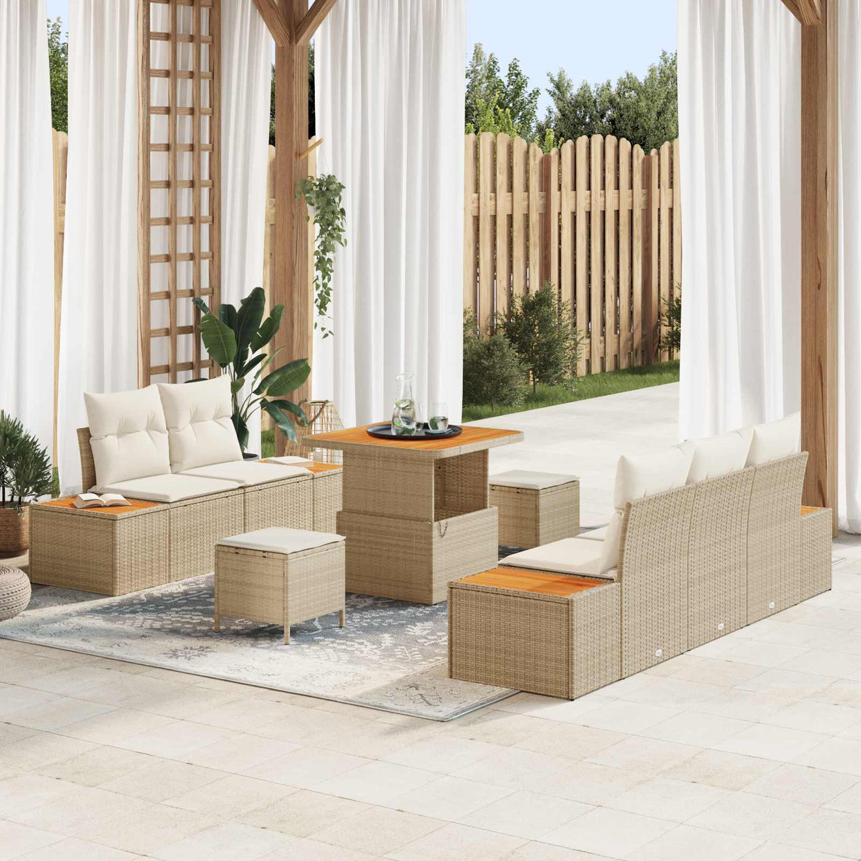 vidaXL Tuinbank Set 8 pcs Zwart Poly Riet en Poedergecoat Staal