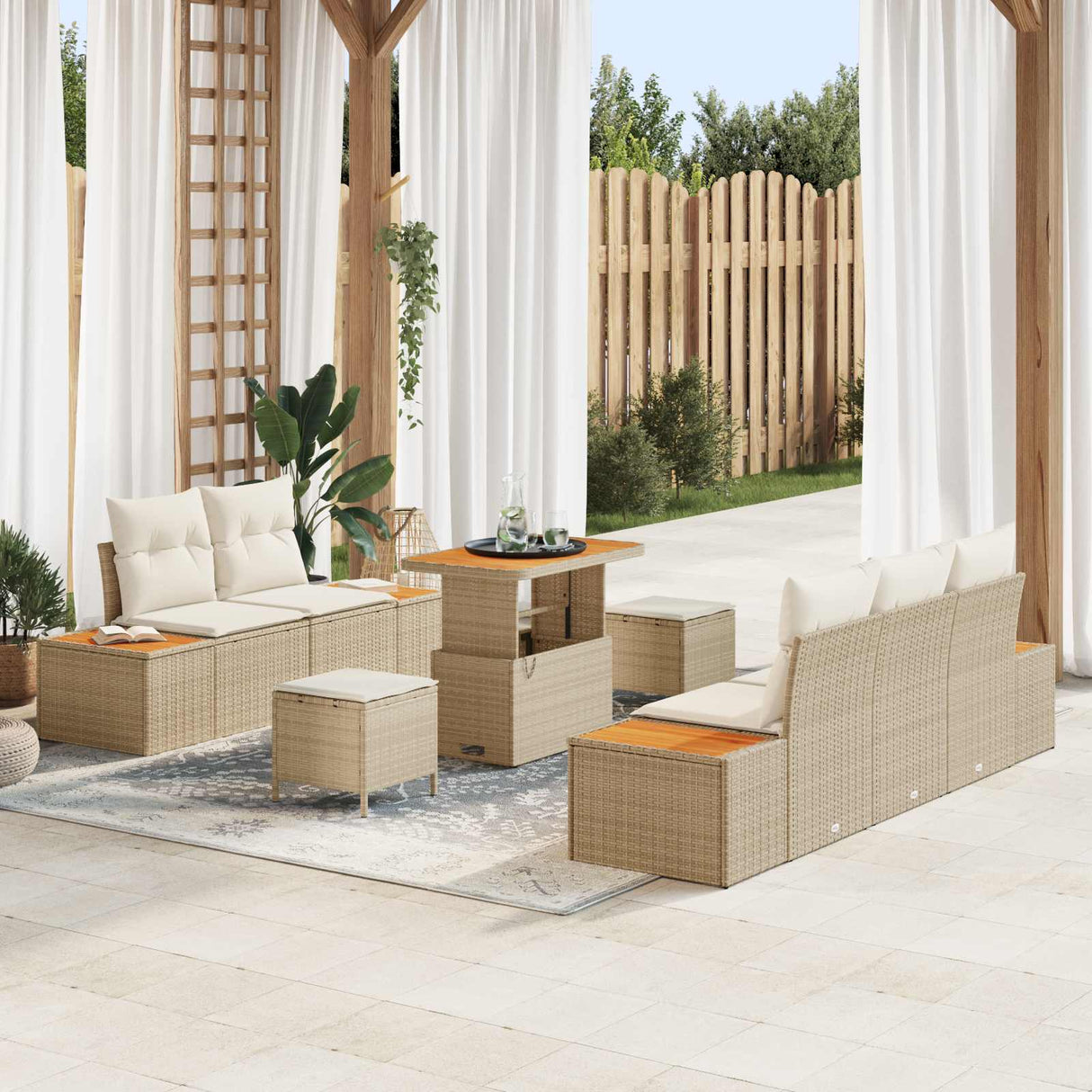 vidaXL Tuinbank Set 8 pcs Zwart Poly Riet en Poedergecoat Staal