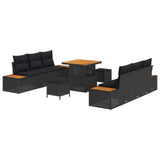 vidaXL Tuinbank Set 9 pcs Zwart Poly Riet en Poedergecoat Staal