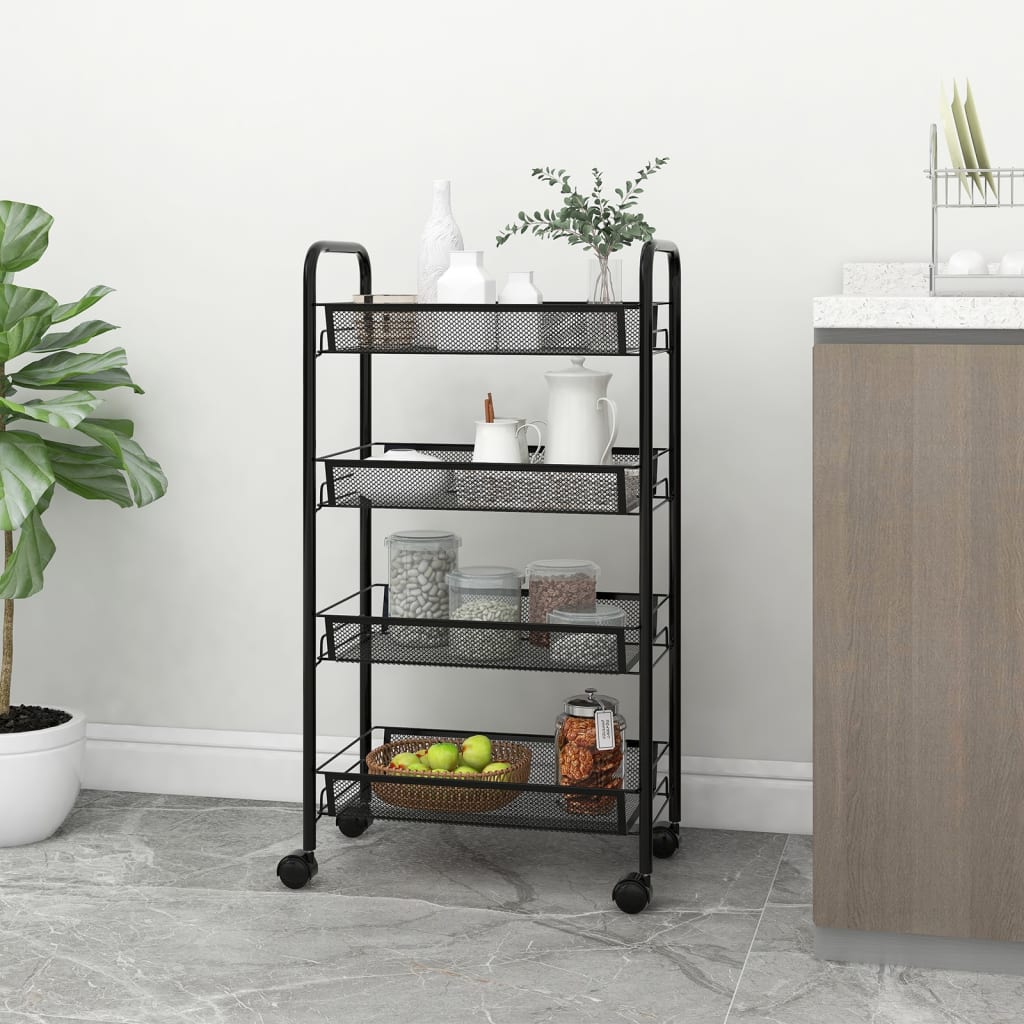 vidaXL Keukentrolley 3-laags 46x26x64 cm ijzer zwart