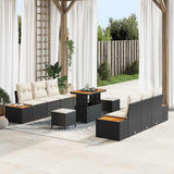vidaXL Tuinbank Set 9 pcs Zwart Poly Riet en Poedergecoat Staal