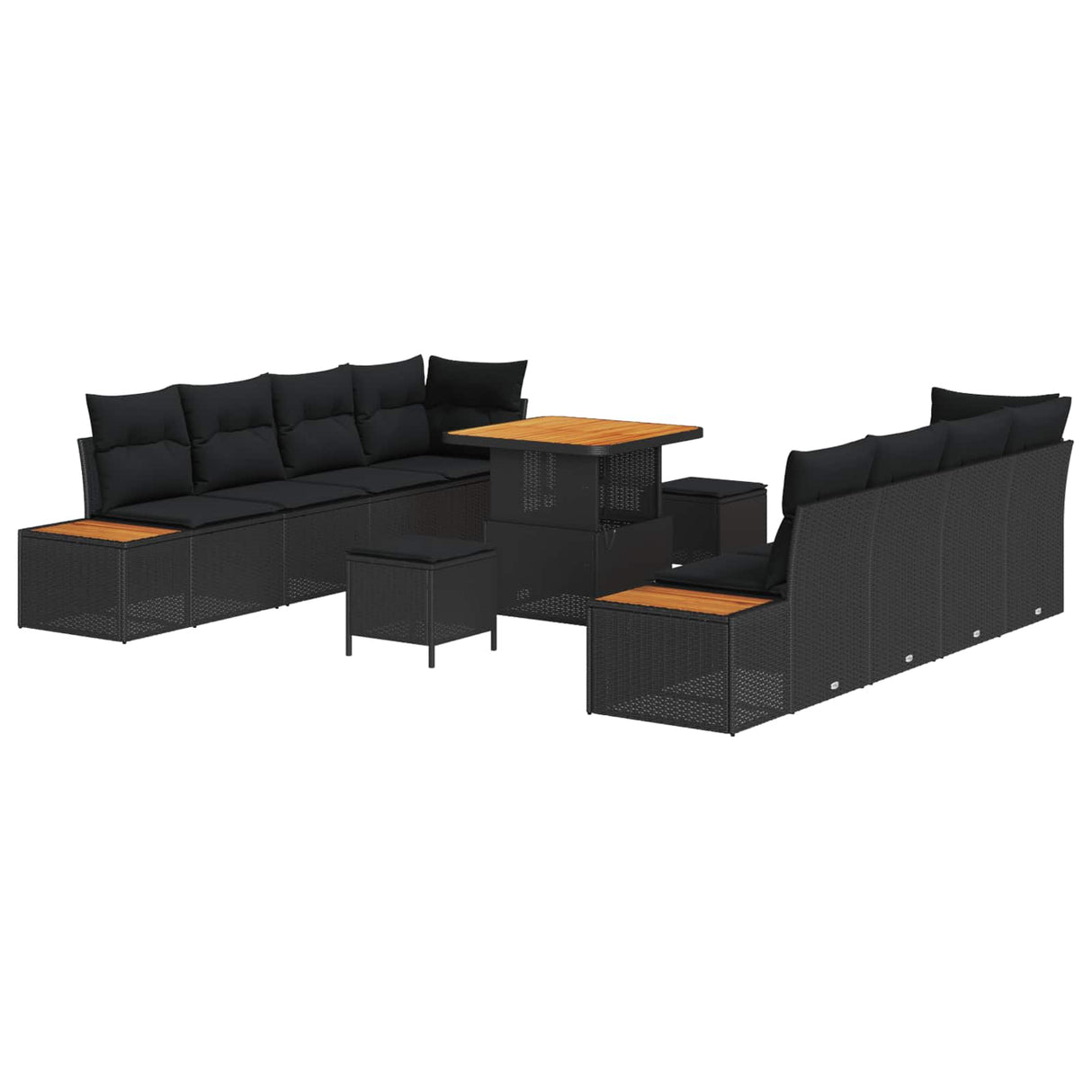 vidaXL Tuinbank Set 11 pcs Zwart Poly Riet en Poedergecoat Staal