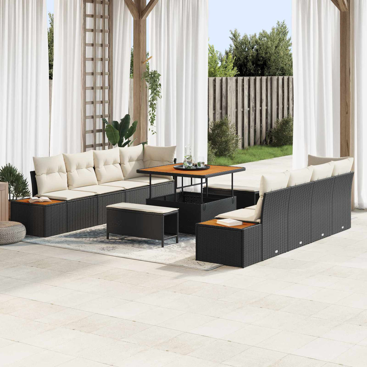 vidaXL Tuinbank Set 11 pcs Zwart Poly Riet en Poedergecoat Staal