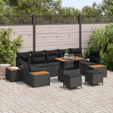vidaXL Tuinbank Set 10 pcs Zwart Poly Riet en Poedergecoat Staal