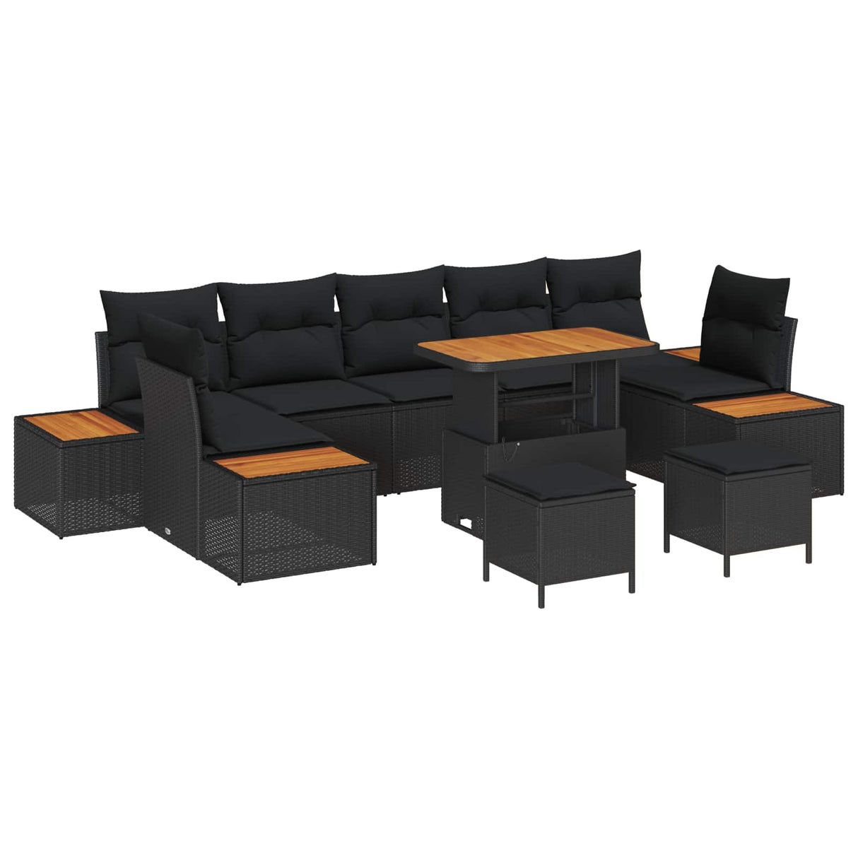 vidaXL Tuinbank Set 10 pcs Zwart Poly Riet en Poedergecoat Staal