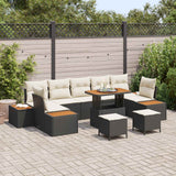 vidaXL Tuinbank Set 10 pcs Zwart Poly Riet en Poedergecoat Staal