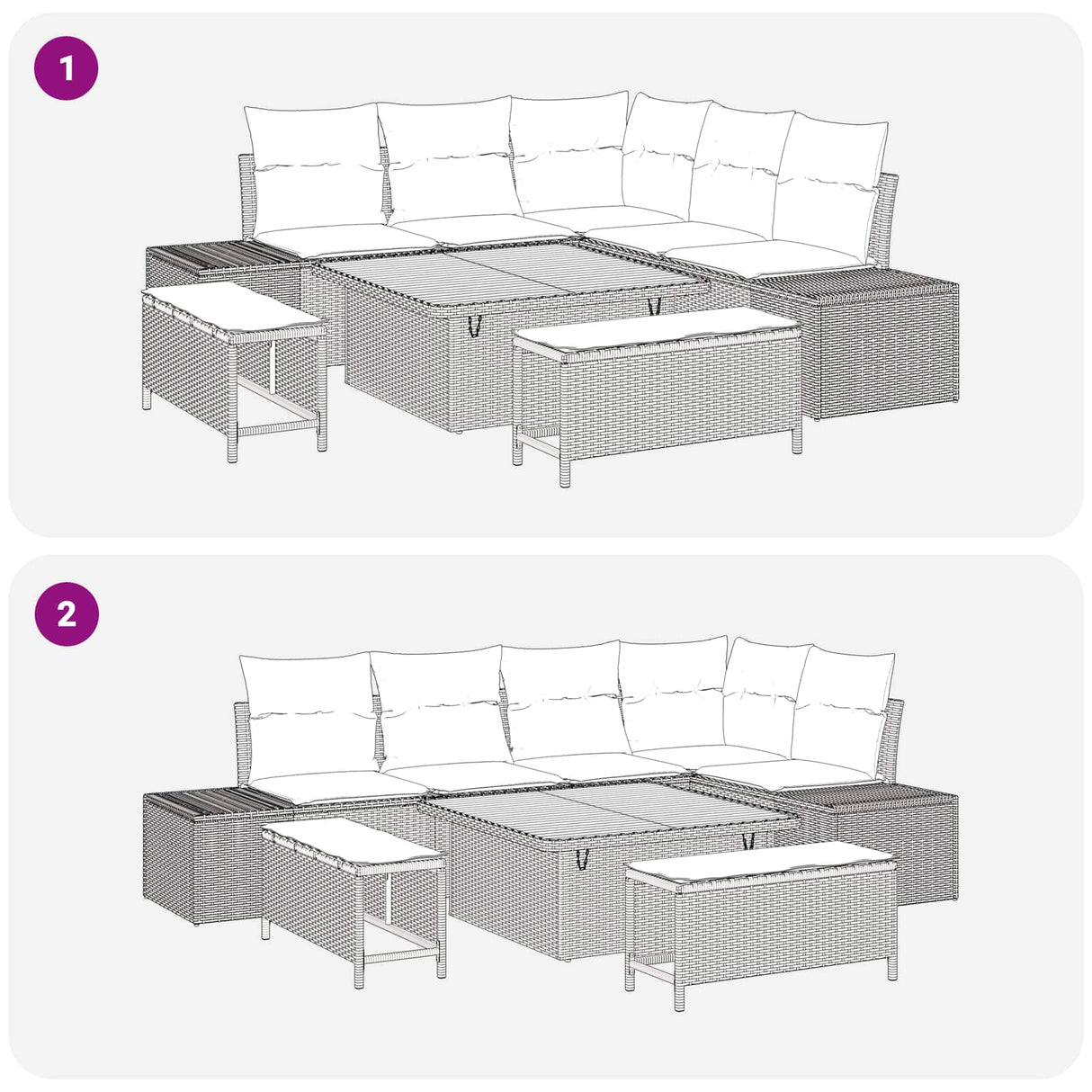 vidaXL Garden Sofa Set 8 pcs Black Poly Rattan and Powder-Coated Steel