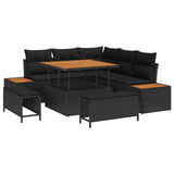 vidaXL Garden Sofa Set 8 pcs Black Poly Rattan and Powder-Coated Steel