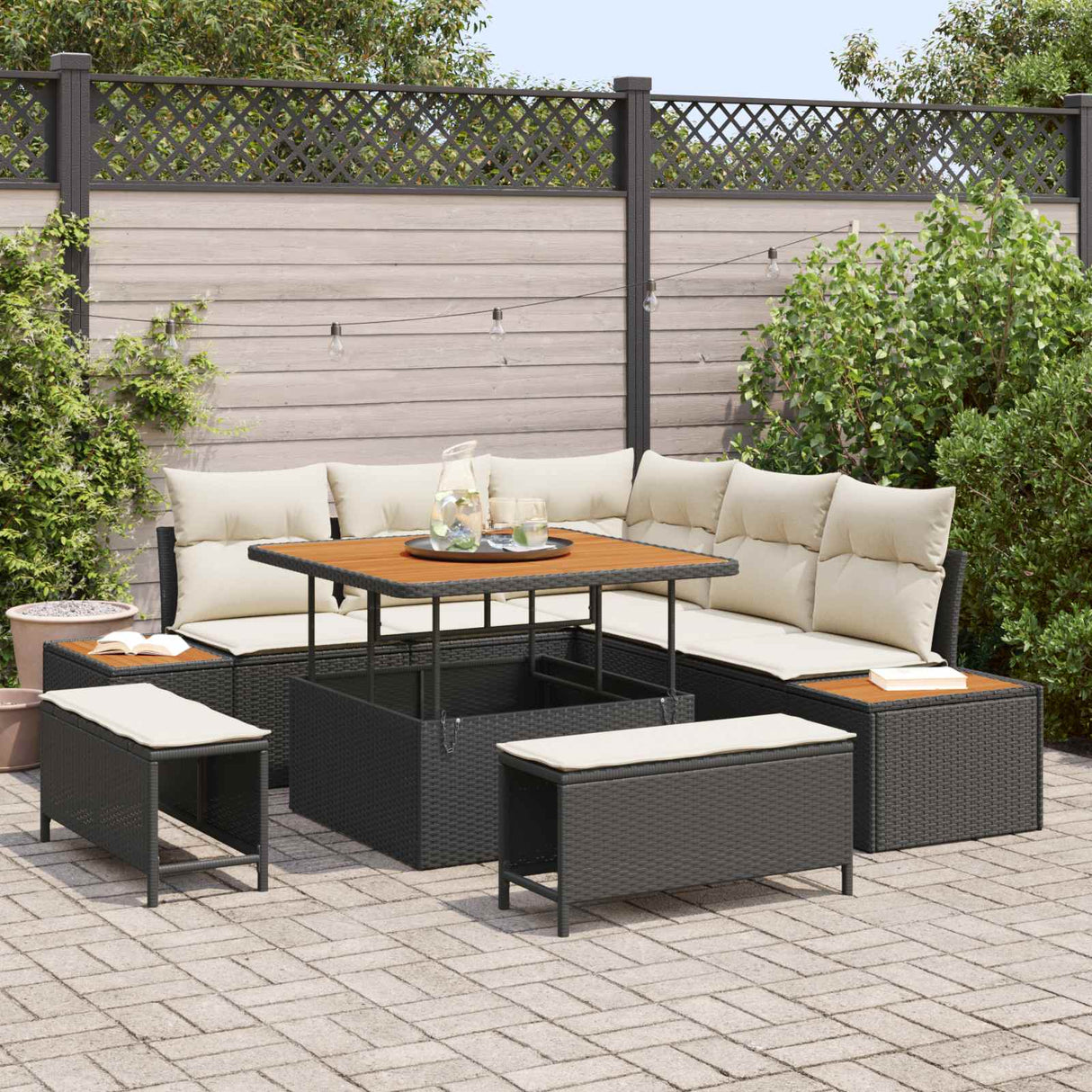 vidaXL Garden Sofa Set 8 pcs Black Poly Rattan and Powder-Coated Steel