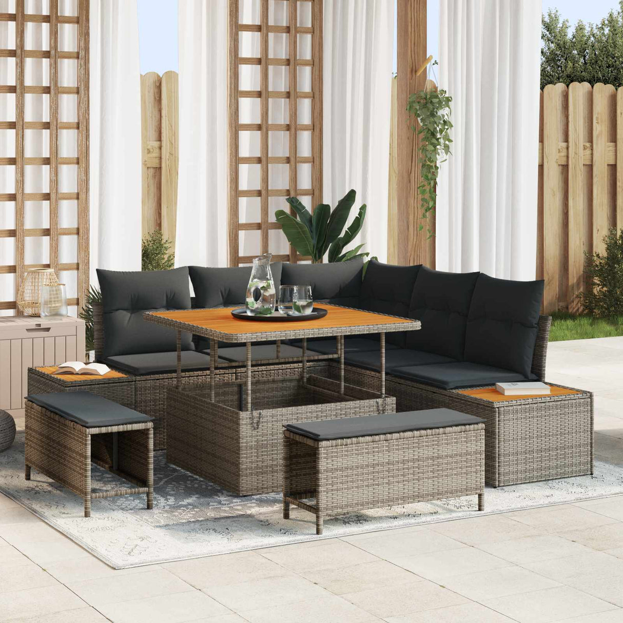 vidaXL Garden Sofa Set 8 pcs Black Poly Rattan and Powder-Coated Steel