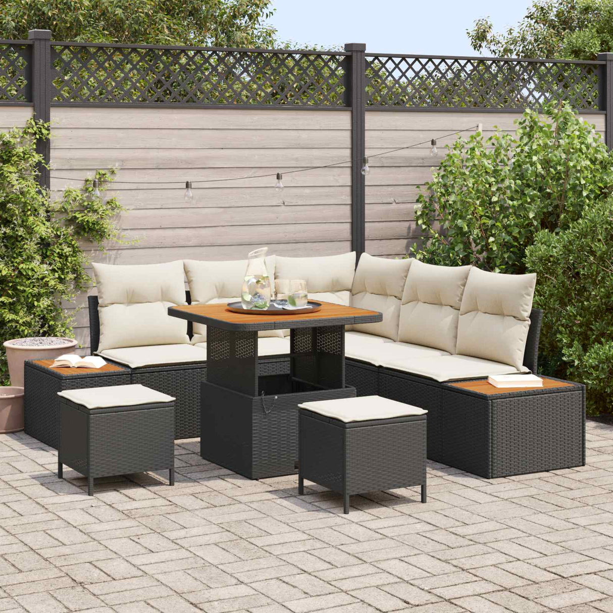 vidaXL Garden Sofa Set 8 pcs Black Poly Rattan and Powder-Coated Steel