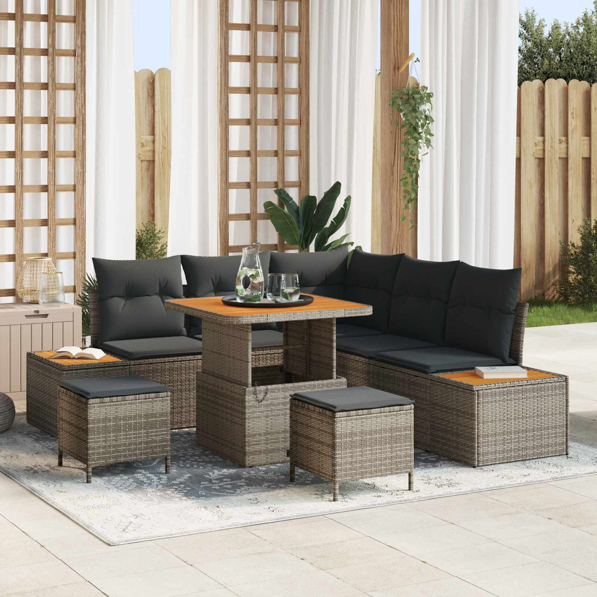 vidaXL Garden Sofa Set 8 pcs Black Poly Rattan and Powder-Coated Steel