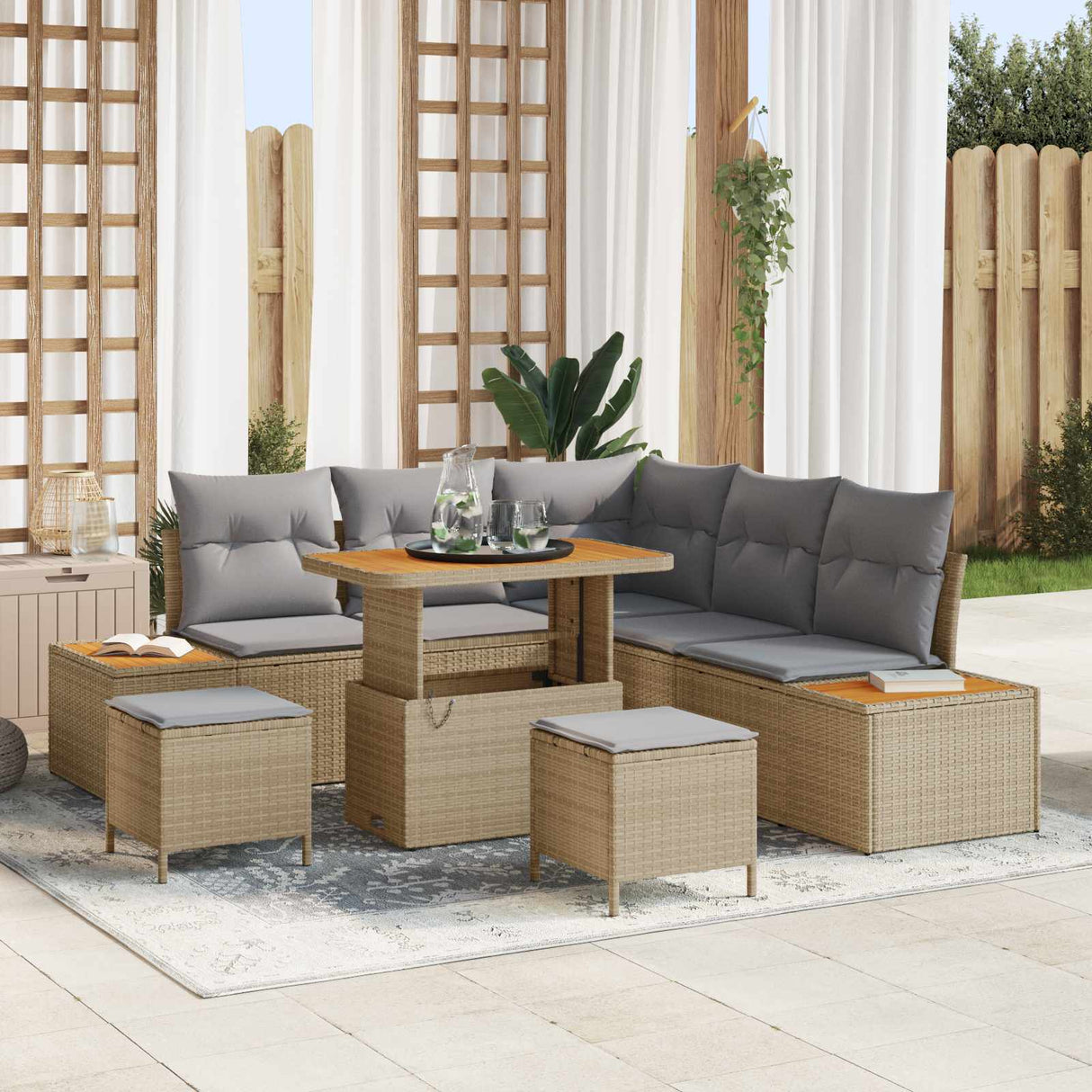 vidaXL Garden Sofa Set 8 pcs Black Poly Rattan and Powder-Coated Steel