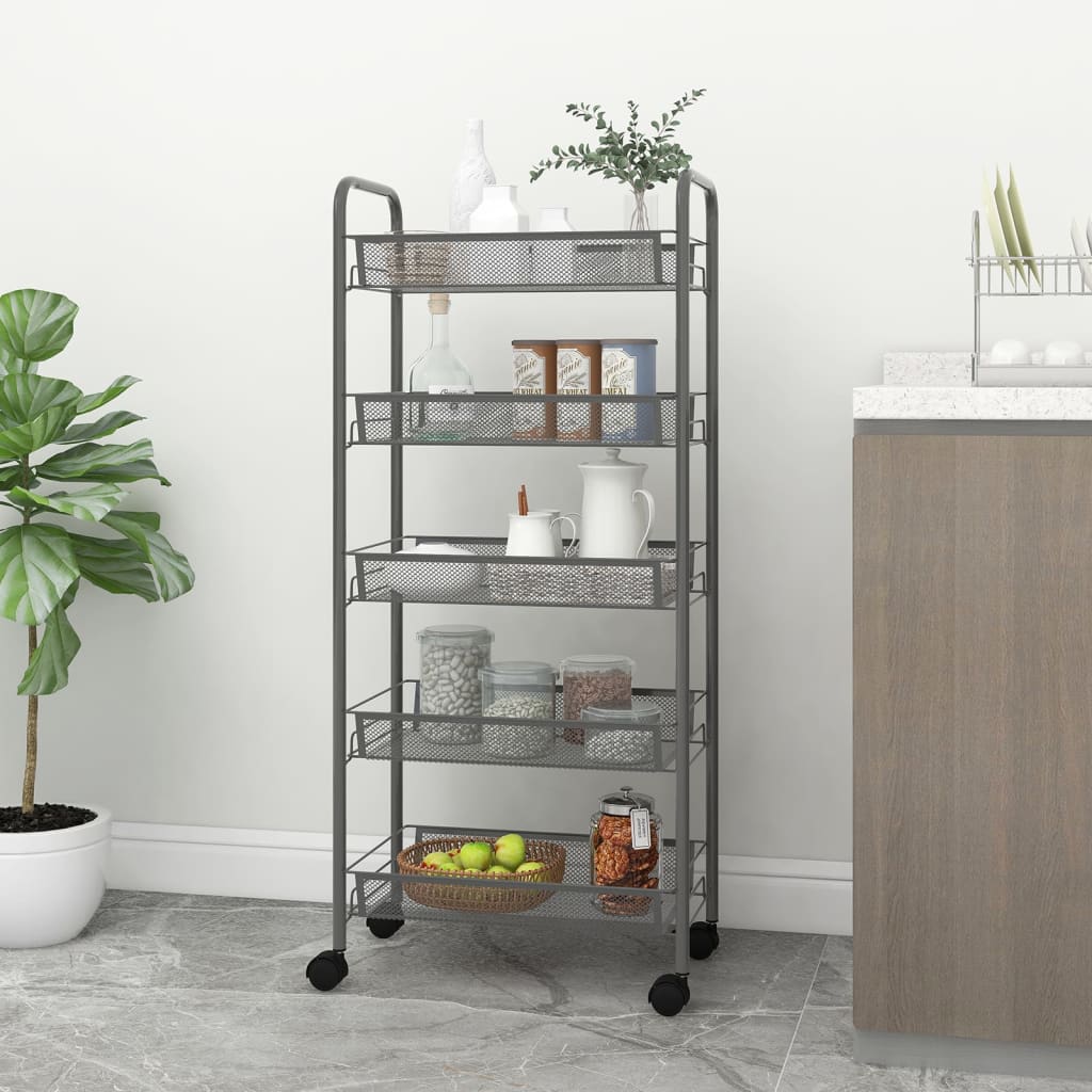 vidaXL Keukentrolley 3-laags 46x26x64 cm ijzer zwart