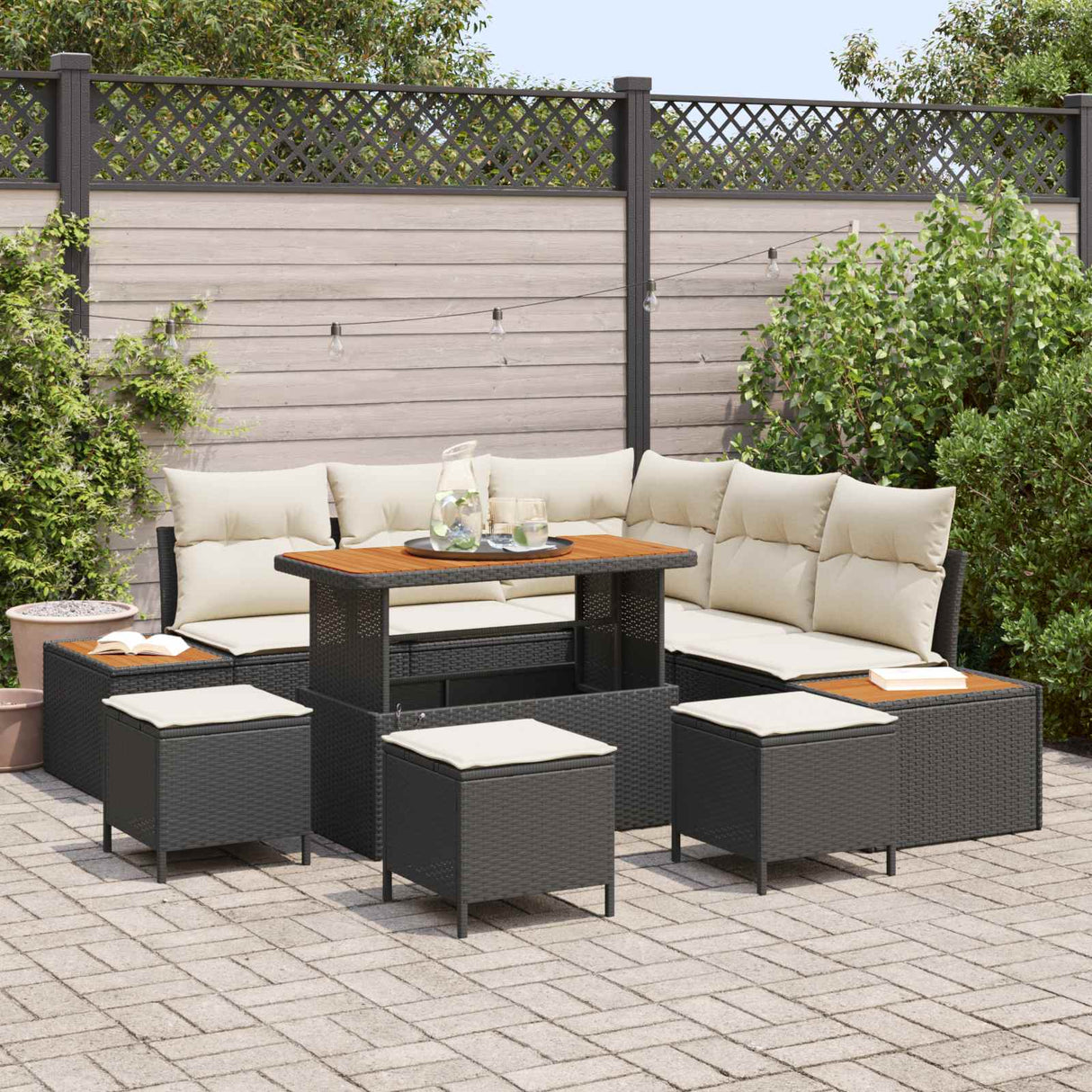 vidaXL Garden Sofa Set 8 pcs Black Poly Rattan and Powder-Coated Steel