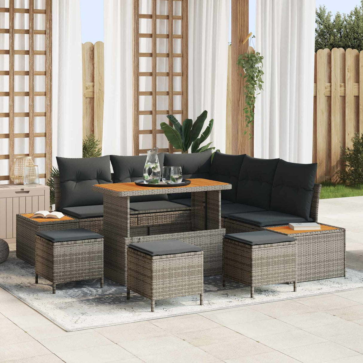 vidaXL Garden Sofa Set 8 pcs Black Poly Rattan and Powder-Coated Steel