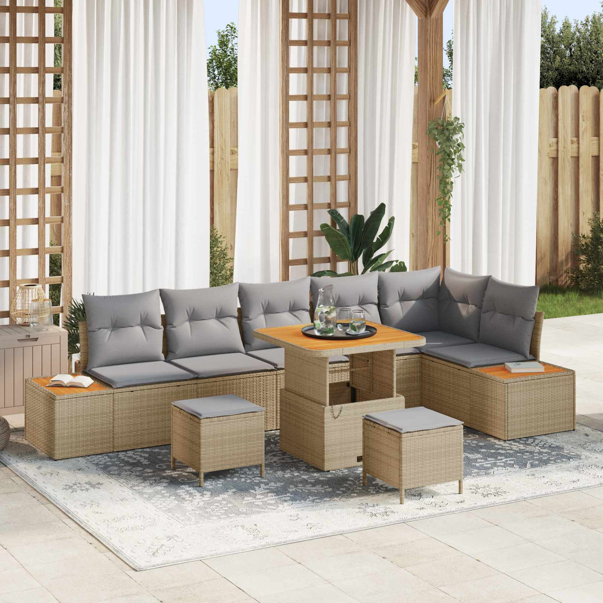vidaXL Garden Sofa Set 9 pcs Black Poly Rattan and Powder-Coated Steel
