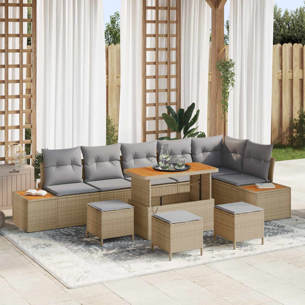 vidaXL Garden Sofa Set 9 pcs Black Poly Rattan and Powder-Coated Steel
