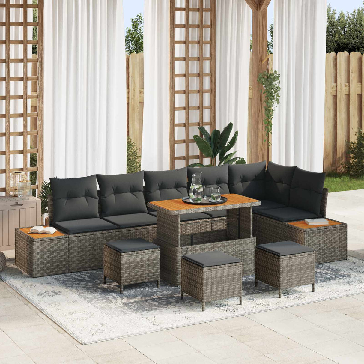 vidaXL Garden Sofa Set 9 pcs Black Poly Rattan and Powder-Coated Steel