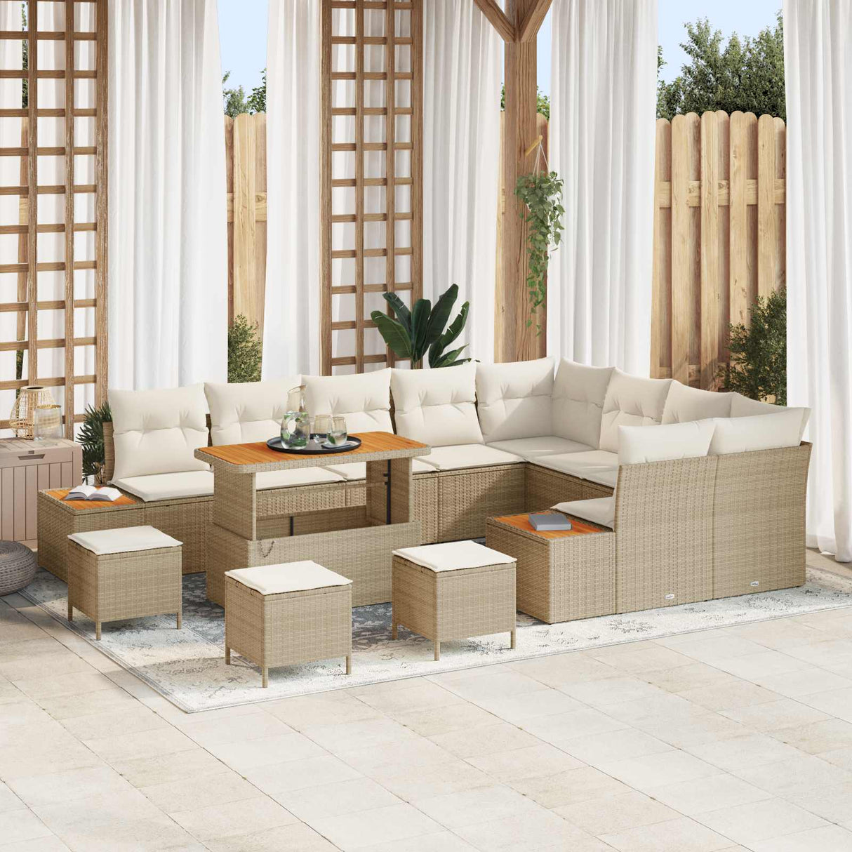 vidaXL Tuinbank Set 12 pcs Zwart Poly Riet en Poedergecoat Staal