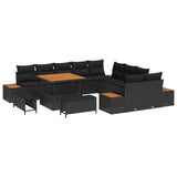 vidaXL Tuinbank Set 13 pcs Zwart Poly Riet en Poedergecoat Staal