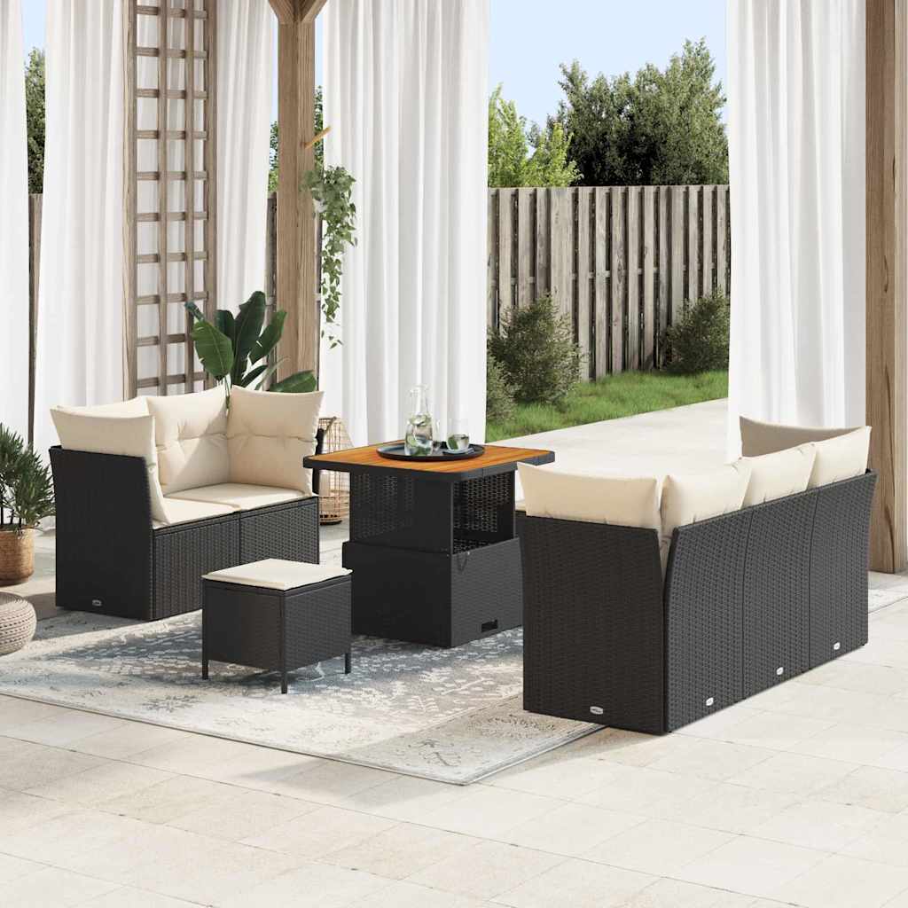 vidaXL Tuinbank Set 8 pcs Zwart Poly riet en gepoedercoat staal