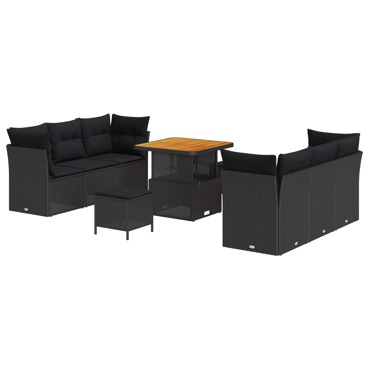 vidaXL Tuinbank Set met kussen 9 pcs Zwart poly rattan
