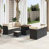 vidaXL Tuinbank Set met kussen 9 pcs Zwart poly rattan
