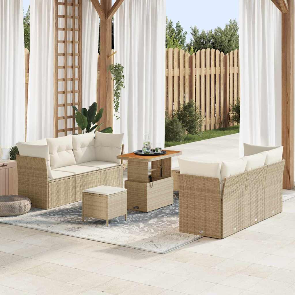 vidaXL Tuinbank Set met kussen 9 pcs Zwart poly rattan