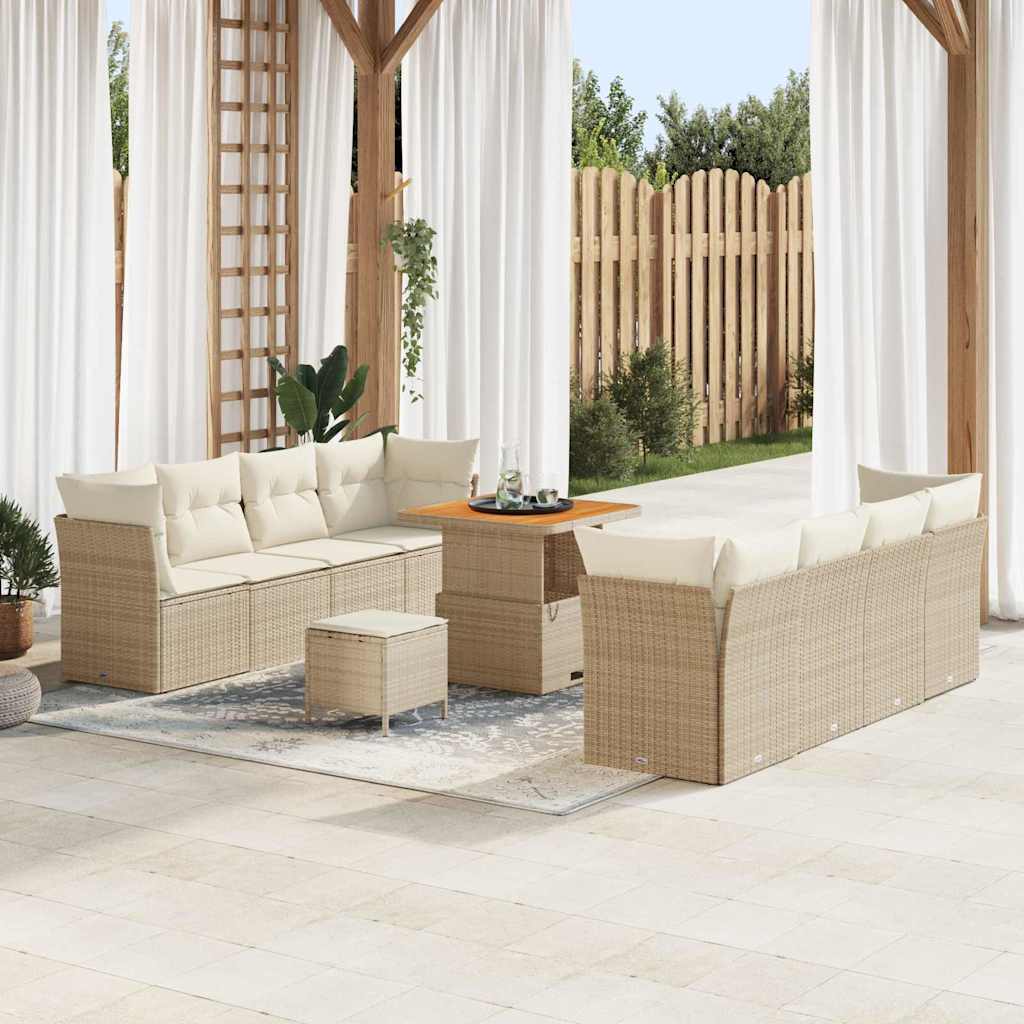 vidaXL Tuinbank Set met kussen 11 pcs Zwart poly rattan