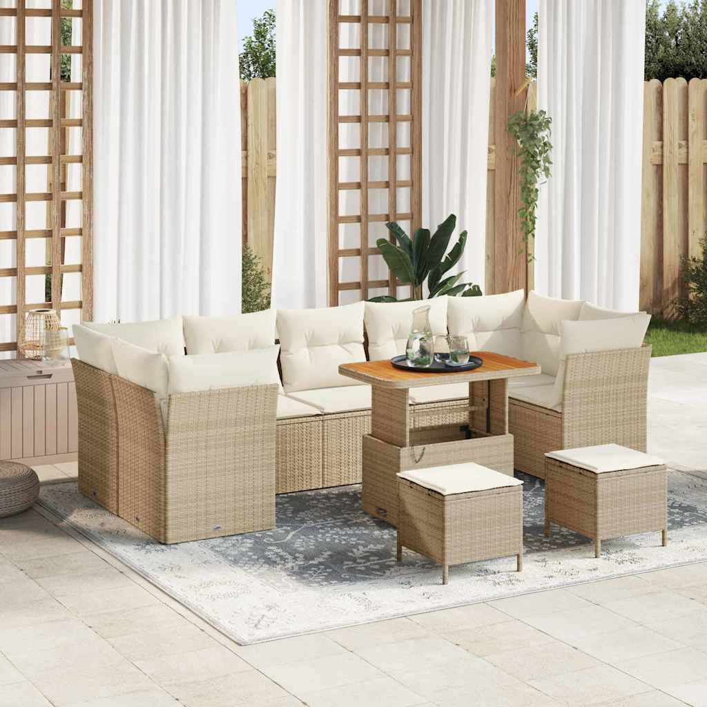 vidaXL Tuinbank Set 10 pcs Zwart Poly rattan en gepoedercoat staal