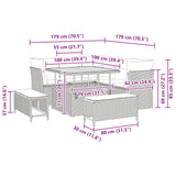 vidaXL Garden Bench Set 8 pcs Black Polyrattan and Powder-Coated Steel