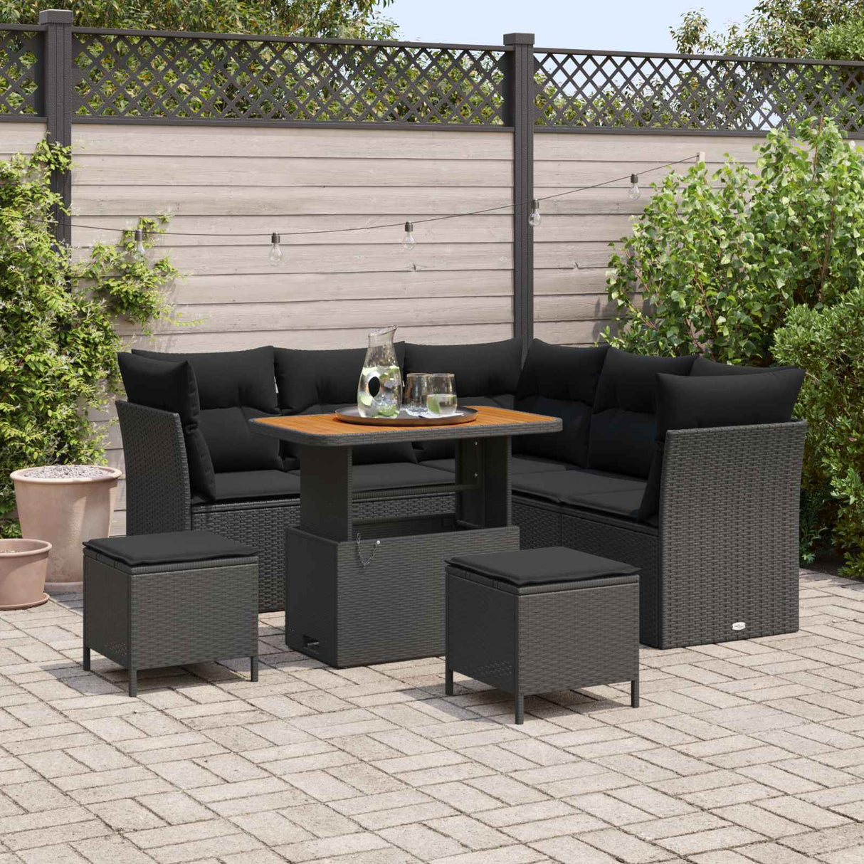 vidaXL Garden Bench Set 8 pcs Black Polyrattan and Powder-Coated Steel