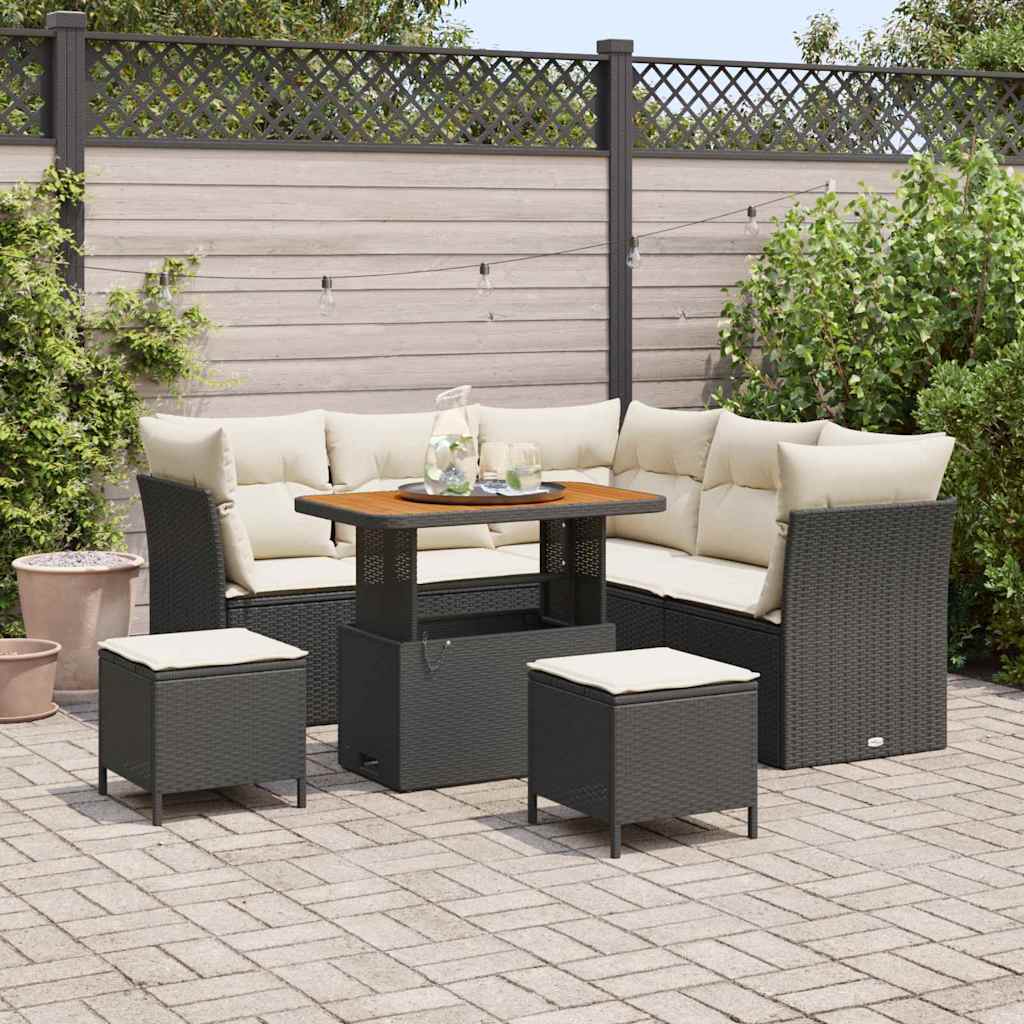 vidaXL Garden Bench Set 8 pcs Black Polyrattan and Powder-Coated Steel