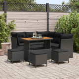 vidaXL Garden Bench Set 8 pcs Black Polyrattan and Powder-Coated Steel