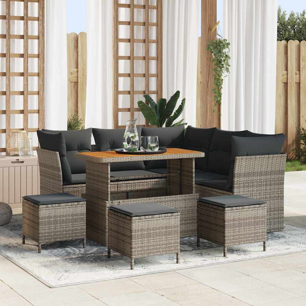 vidaXL Garden Bench Set 8 pcs Black Polyrattan and Powder-Coated Steel