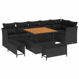 vidaXL Tuinbank Set 9 pcs Zwart Poly riet en gepoedercoat staal