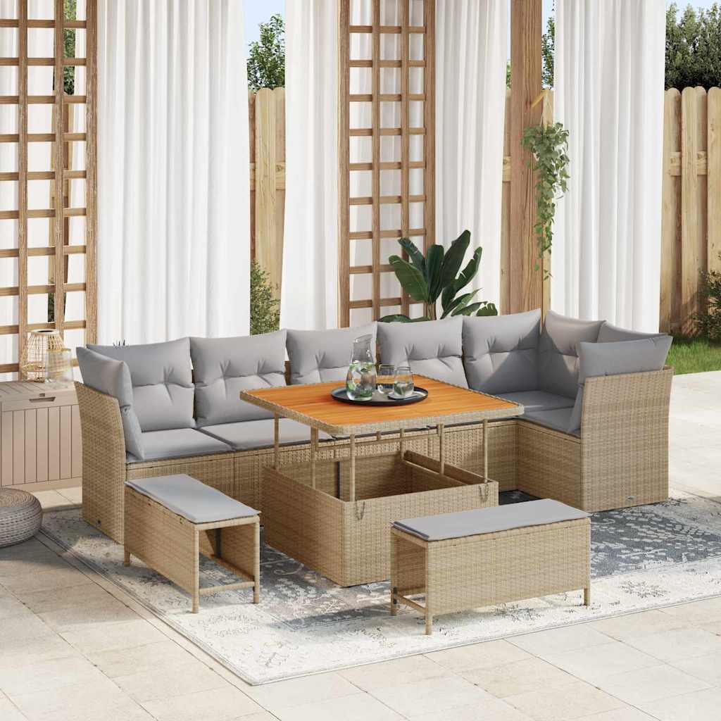 vidaXL Tuinbank Set 9 pcs Zwart Poly riet en gepoedercoat staal