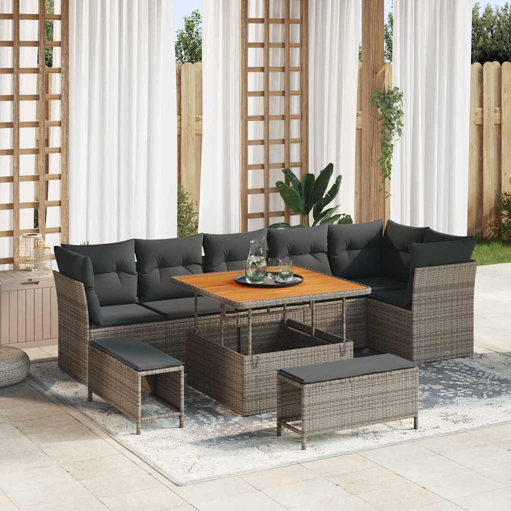 vidaXL Tuinbank Set 9 pcs Zwart Poly riet en gepoedercoat staal