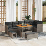 vidaXL Tuinbank Set 9 pcs Zwart Poly riet en gepoedercoat staal