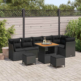 vidaXL Tuinbank Set 9 pcs Zwart Poly riet en gepoedercoat staal