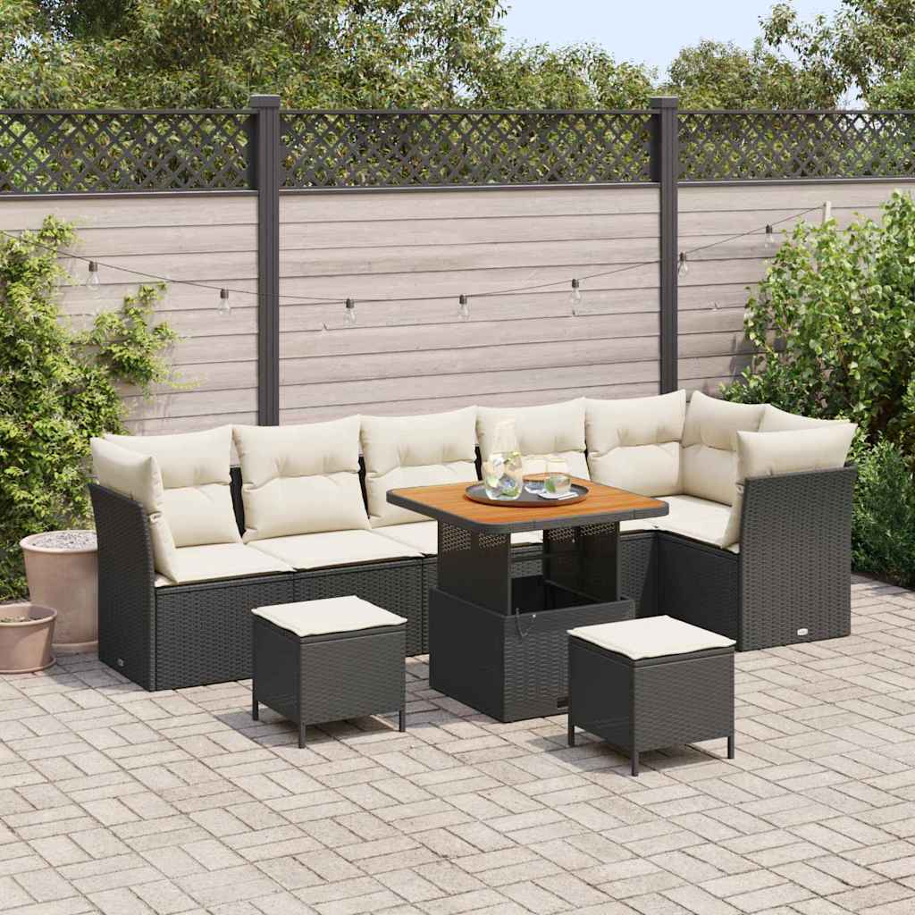 vidaXL Tuinbank Set 9 pcs Zwart Poly riet en gepoedercoat staal